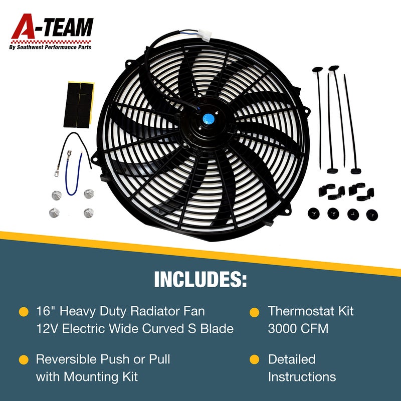 A-Team Performance 16-Inch Electric Radiator Fan Kit - 12V Reversible Push & Pull 3000 CFM Radiator Fan - Model 130031 & Universal Compatibility - Image 5